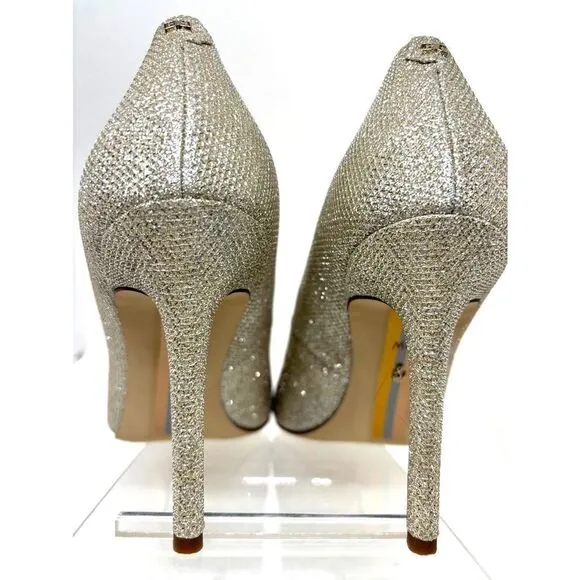 NWB SAM EDELMAN Hazel Light Gold Mesh Special Occasion 3.75&quot; Heels Shoes 9 W