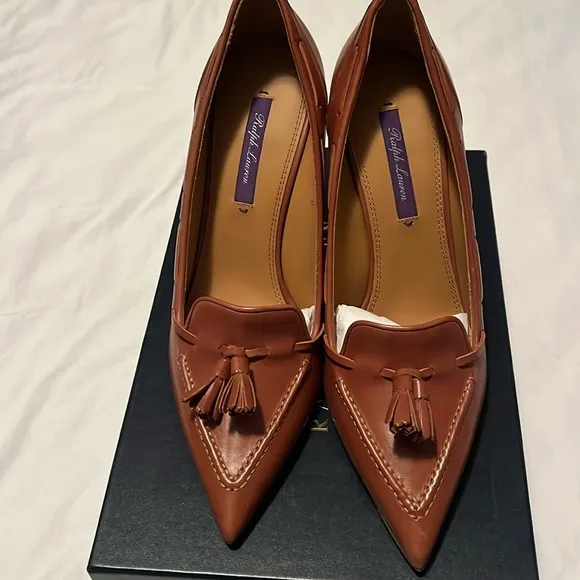 NWB:Ralph Lauren Purple Label Oxford 4 Inch Heel Gold 39B Made In Italy.…