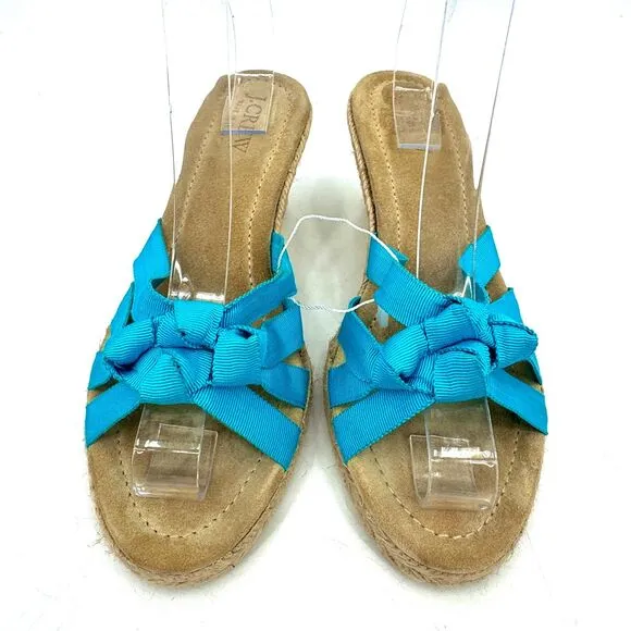 NWOB J. CREW Teal Strappy Espadrille Wedges Sandals Size 7