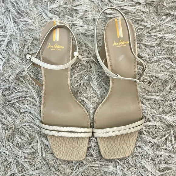 NWOB Sam Edelman Kit Ivory Square Toe Slingback Block Heel Sandals size 10