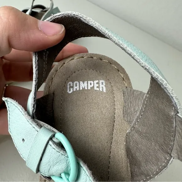 NWOT Camper Blue Gray PimPom Strappy Sandals Size 36 or 6