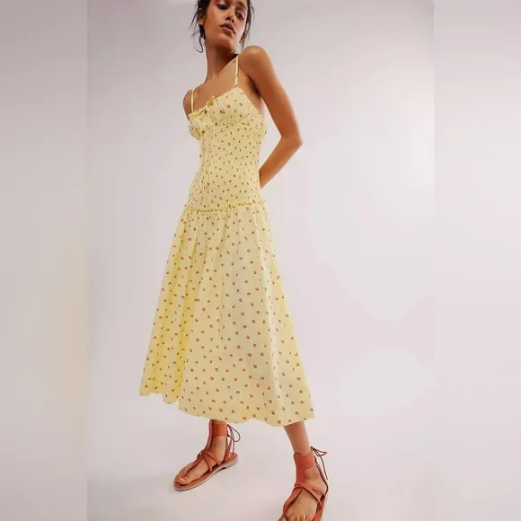 NWOT Free People Strawberry Yellow Midi Maxi Lavender Daze Dress Size Medium