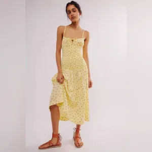 NWOT Free People Strawberry Yellow Midi Maxi Lavender Daze Dress Size Medium