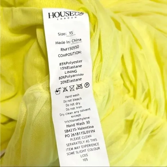 NWOT HOUSE OF CB  Neon Long Sleeve Ruched Sheer Mesh Bodycon Mini Dress XS