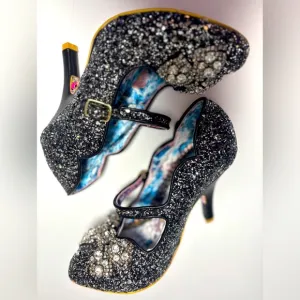 NWOT Irregular Choice Black/Silver Glitter Light Ip Heels Party Wedding SZ 7