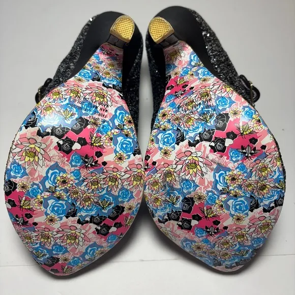 NWOT Irregular Choice Black/Silver Glitter Light Ip Heels Party Wedding SZ 7