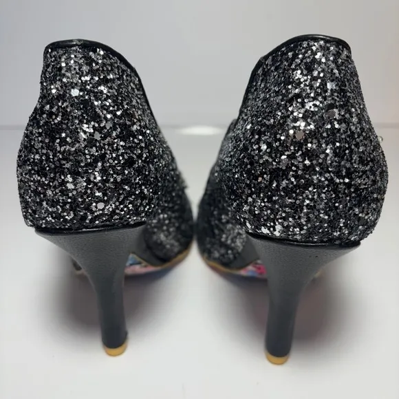 NWOT Irregular Choice Black/Silver Glitter Light Ip Heels Party Wedding SZ 7