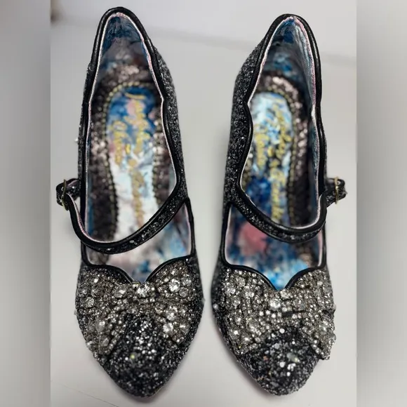 NWOT Irregular Choice Black/Silver Glitter Light Ip Heels Party Wedding SZ 7