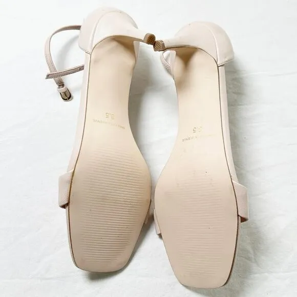 NWOT Saks Fifth Avenue Women's Natural Sadie Leather Kitten Heel Sandal Size 8.5