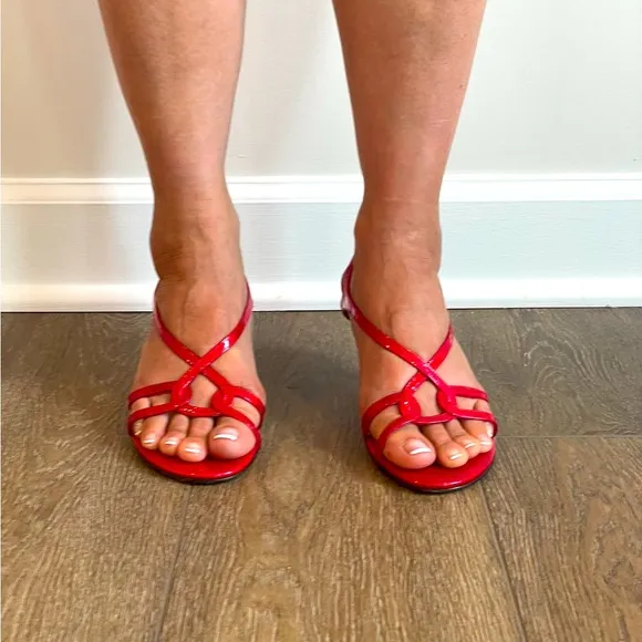 NWOT - Stuart Weitzman Red Patent Leather Strappy Heels Sandals - Sz 7