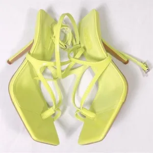 NWOT TOPSHOP Evie Square Toe Heeled Sandals Strappy Mid Neon Yellow