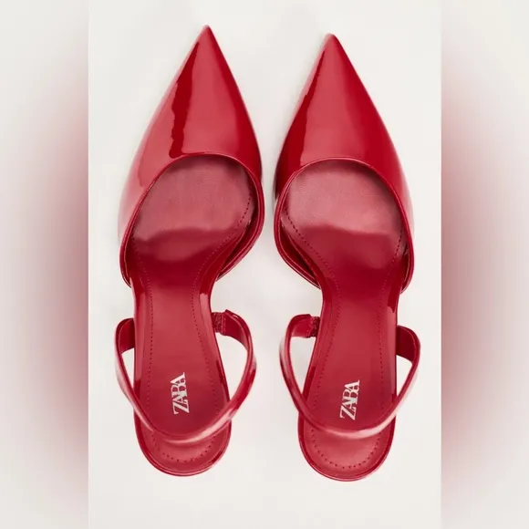 NWOT. Zara Red Shiny High-Heel Shoes. Size 6,5.