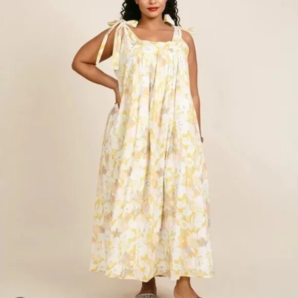 *NWT* APIECE APART Palmas Tie-Sleeve Maxi Dress in Day Arte Floral, size L