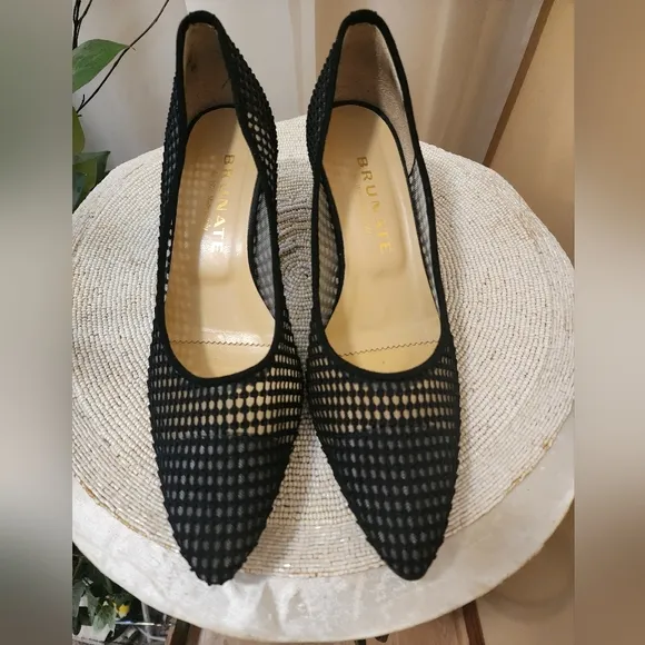 NWT. Brunate  made In italy Elegant Black Suede And   Mesh Heels Siz 42 Us.10