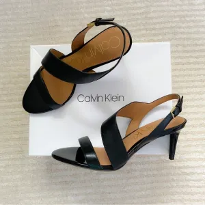 NWT Calvin Klein Lancy Nappa black heeled dress sandals