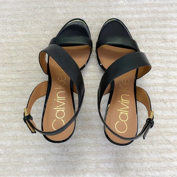 NWT Calvin Klein Lancy Nappa black heeled dress sandals