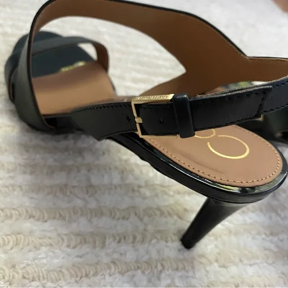NWT Calvin Klein Lancy Nappa black heeled dress sandals