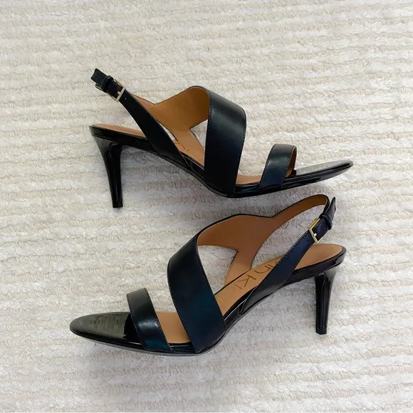 NWT Calvin Klein Lancy Nappa black heeled dress sandals