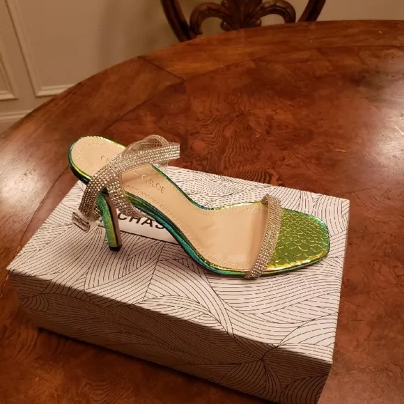 NWT Chase Chloe Clear Blue Green Silver Sandal Heels Size 8