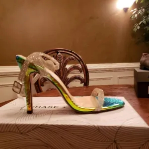 NWT Chase Chloe Clear Blue Green Silver Sandal Heels Size 8
