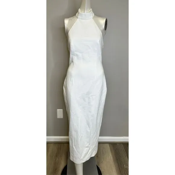 NWT Elliatt Open Back Halter Mock Neck Bow Detail Odori Midi Dress White Small $