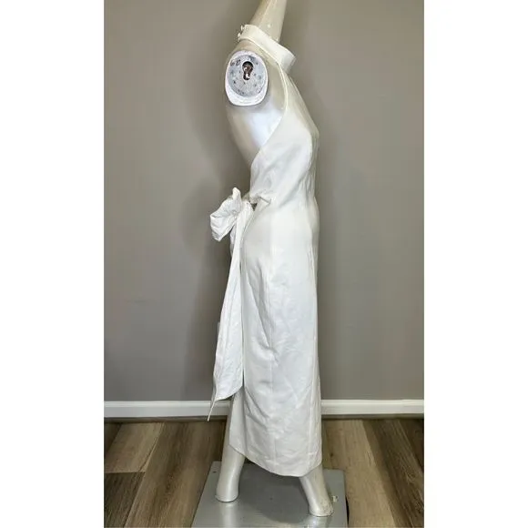 NWT Elliatt Open Back Halter Mock Neck Bow Detail Odori Midi Dress White Small $