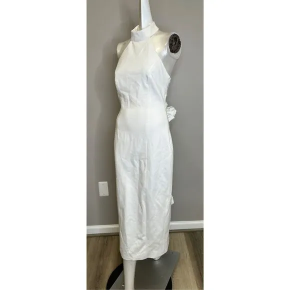 NWT Elliatt Open Back Halter Mock Neck Bow Detail Odori Midi Dress White Small $
