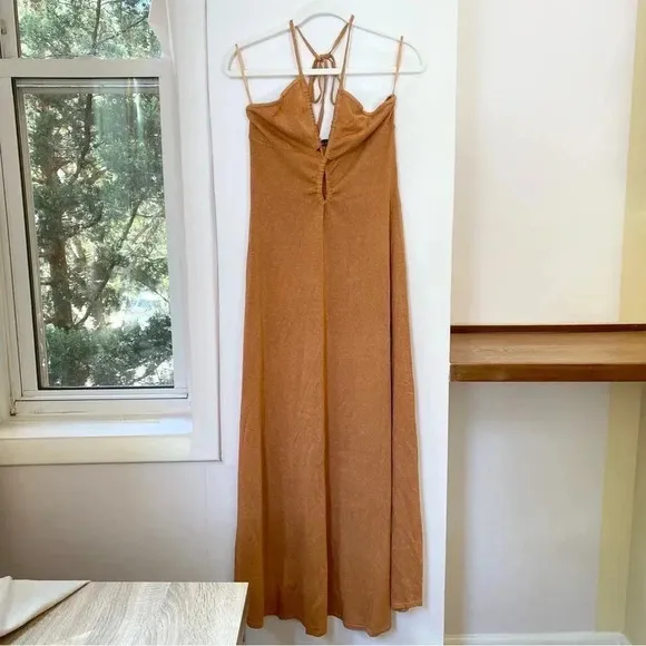 NWT Free People Bec &amp; Bridge  Indua Knit Maxi Dress Desert Sun Bronze