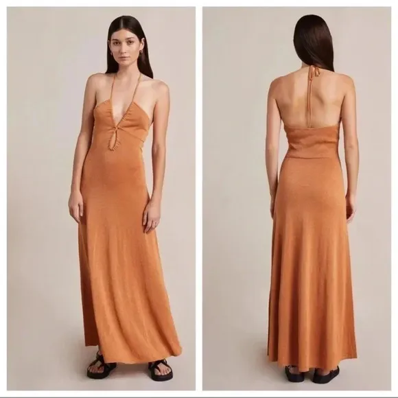 NWT Free People Bec &amp; Bridge  Indua Knit Maxi Dress Desert Sun Bronze