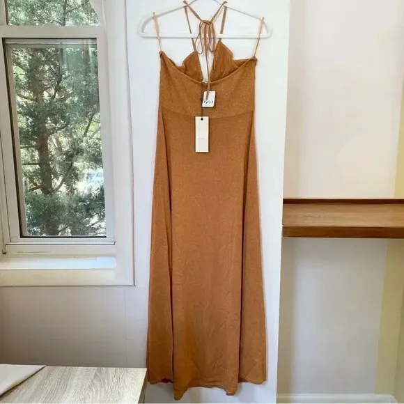 NWT Free People Bec &amp; Bridge  Indua Knit Maxi Dress Desert Sun Bronze