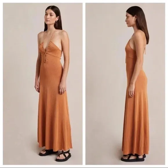 NWT Free People Bec &amp; Bridge  Indua Knit Maxi Dress Desert Sun Bronze