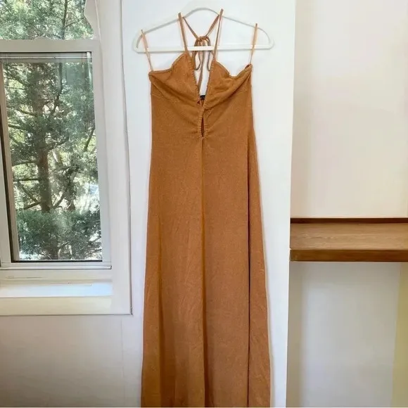 NWT Free People Bec &amp; Bridge  Indua Knit Maxi Dress Desert Sun Bronze