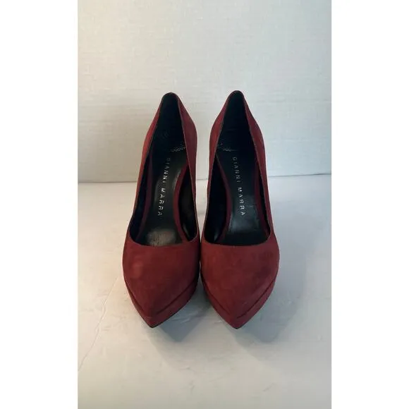 NWT Gianni Marra Burgundy Suede Pointy Toe Platform Stiletto Heel Pump Shoes 9