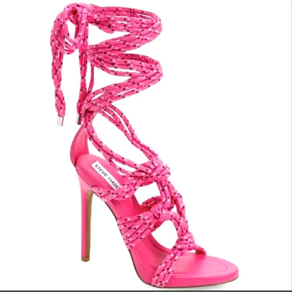 NWT Hot Pink Strappy Heels Sandals Madden Lace Up Ankle Strappy Summer Shoes