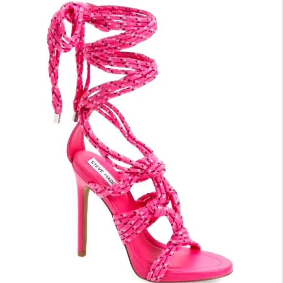 NWT Hot Pink Strappy Heels Sandals Madden Lace Up Ankle Strappy Summer Shoes