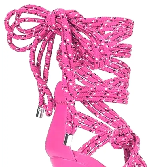 NWT Hot Pink Strappy Heels Sandals Madden Lace Up Ankle Strappy Summer Shoes