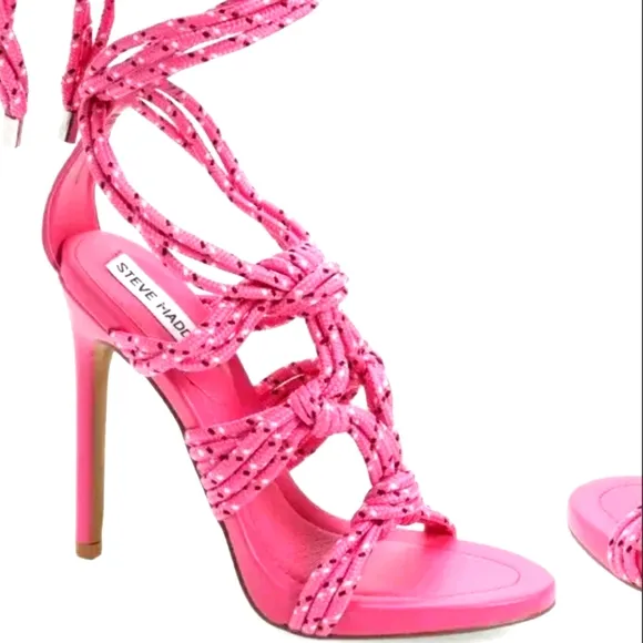 NWT Hot Pink Strappy Heels Sandals Madden Lace Up Ankle Strappy Summer Shoes