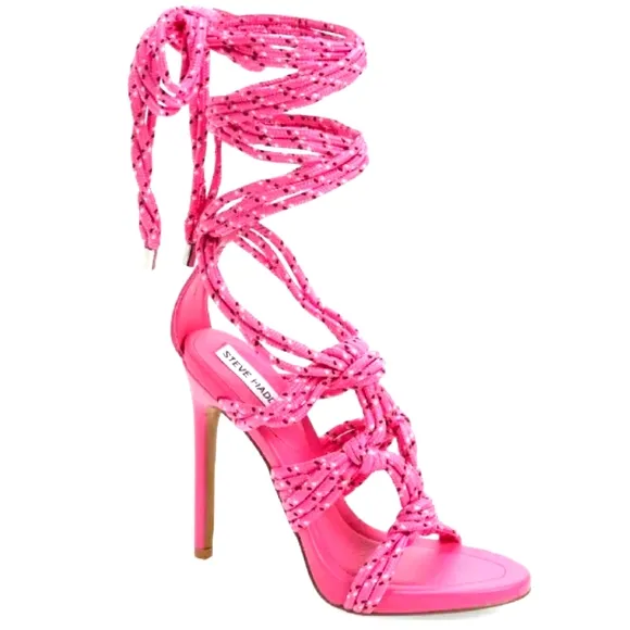 NWT Hot Pink Strappy Heels Sandals Madden Lace Up Ankle Strappy Summer Shoes