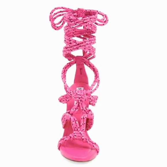 NWT Hot Pink Strappy Heels Sandals Madden Lace Up Ankle Strappy Summer Shoes