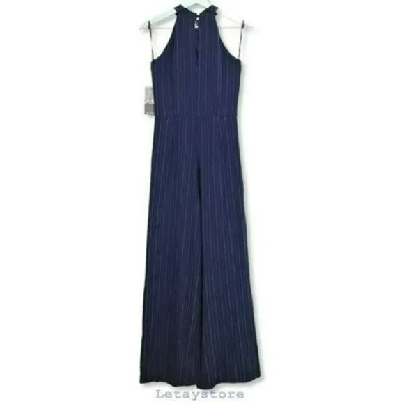 NWT JULIA JORDAN Sleeveless Twist Halter Neck Wide Leg Striped Jumpsuit