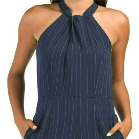 NWT JULIA JORDAN Sleeveless Twist Halter Neck Wide Leg Striped Jumpsuit