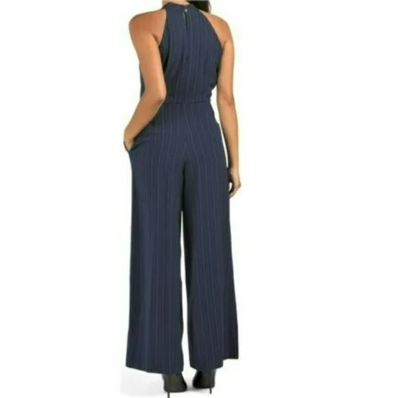 NWT JULIA JORDAN Sleeveless Twist Halter Neck Wide Leg Striped Jumpsuit