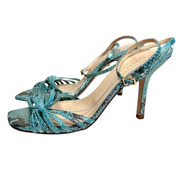 NWT Kate Spade Santa Fe Strappy Sandals Size 8.5 Turquoise &amp; Brown Lizard