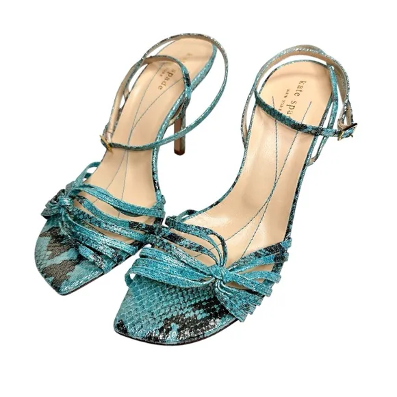 NWT Kate Spade Santa Fe Strappy Sandals Size 8.5 Turquoise &amp; Brown Lizard