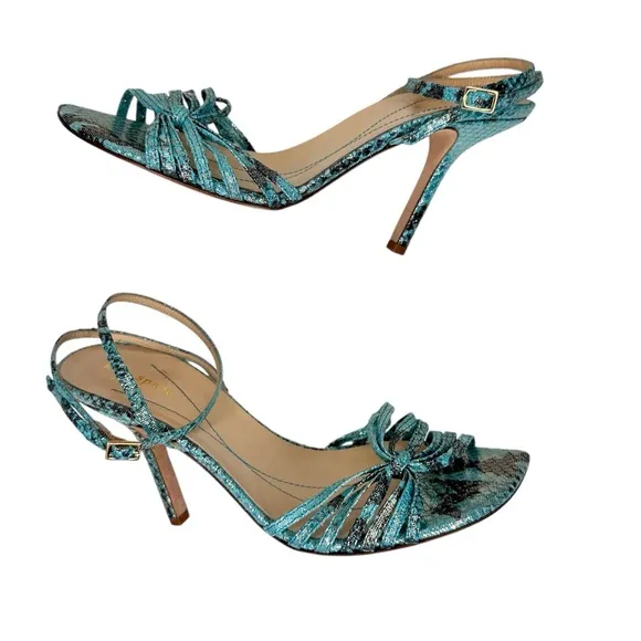 NWT Kate Spade Santa Fe Strappy Sandals Size 8.5 Turquoise &amp; Brown Lizard
