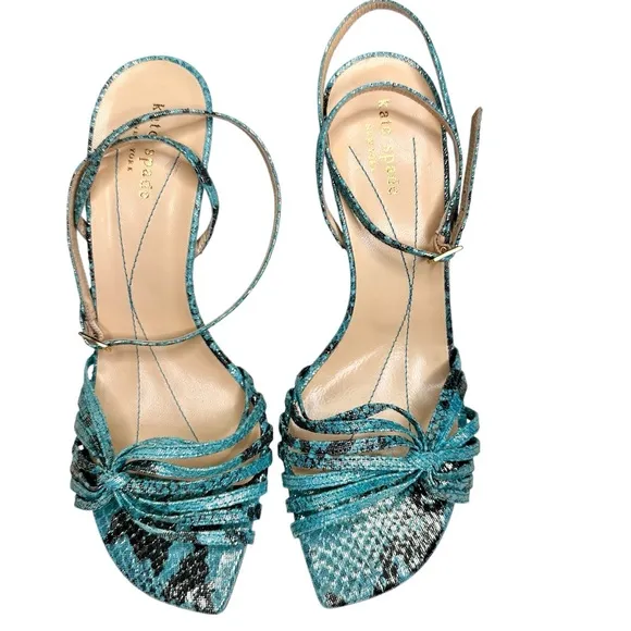 NWT Kate Spade Santa Fe Strappy Sandals Size 8.5 Turquoise &amp; Brown Lizard