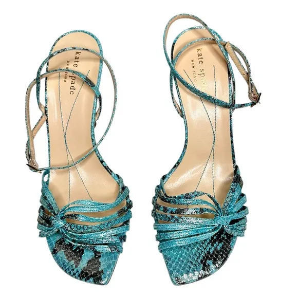 NWT Kate Spade Santa Fe Strappy Sandals Size 8.5 Turquoise &amp; Brown Lizard