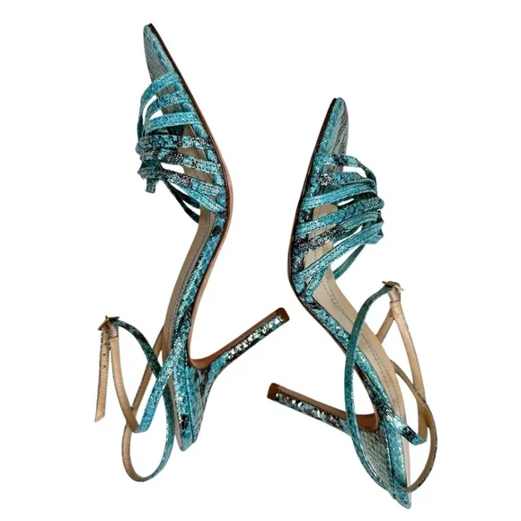 NWT Kate Spade Santa Fe Strappy Sandals Size 8.5 Turquoise &amp; Brown Lizard