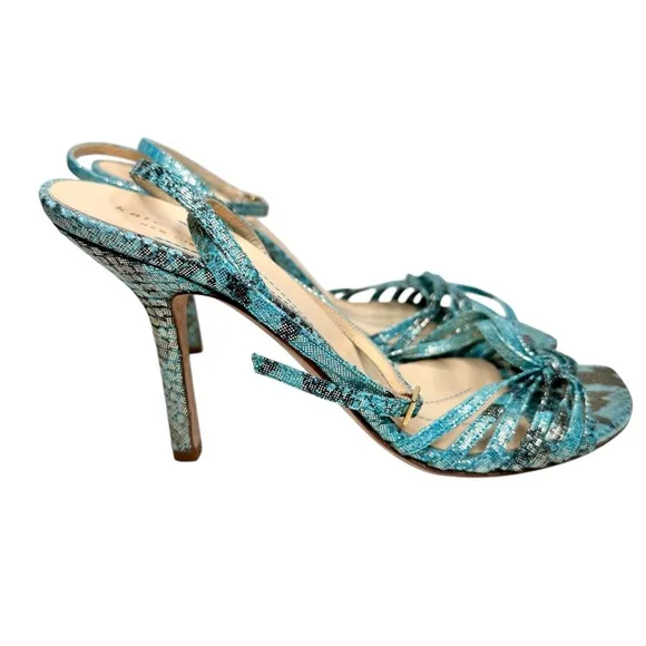 NWT Kate Spade Santa Fe Strappy Sandals Size 8.5 Turquoise &amp; Brown Lizard