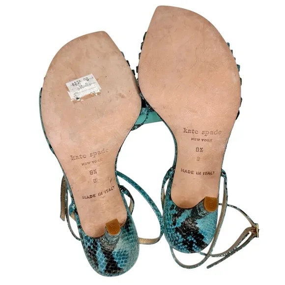 NWT Kate Spade Santa Fe Strappy Sandals Size 8.5 Turquoise &amp; Brown Lizard